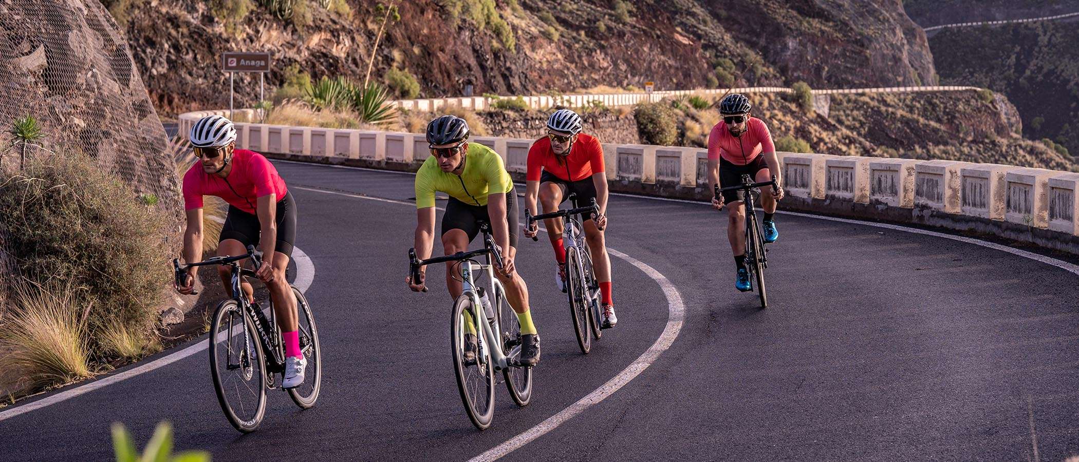 Roads in Anaga Park on Tenerife and cyclists riding